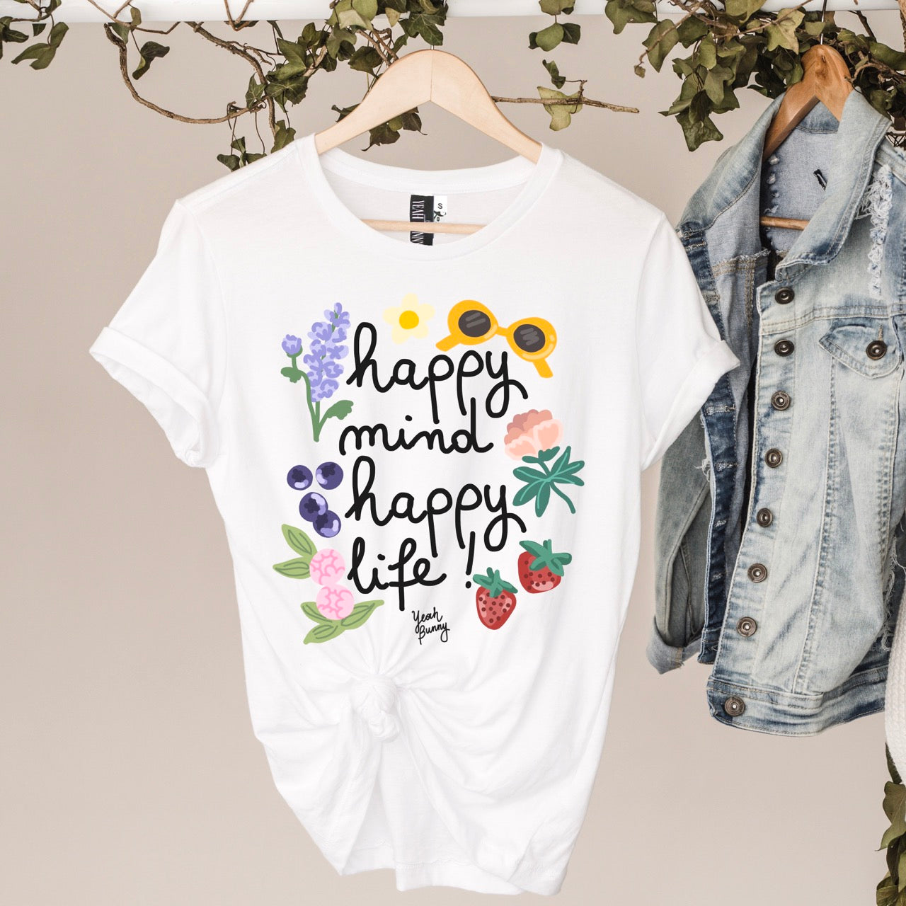 T-shirt white Happy Mind Happy Life
