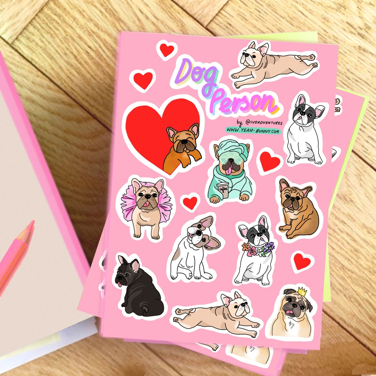 Stickers Sheet Dogs Doggies pink