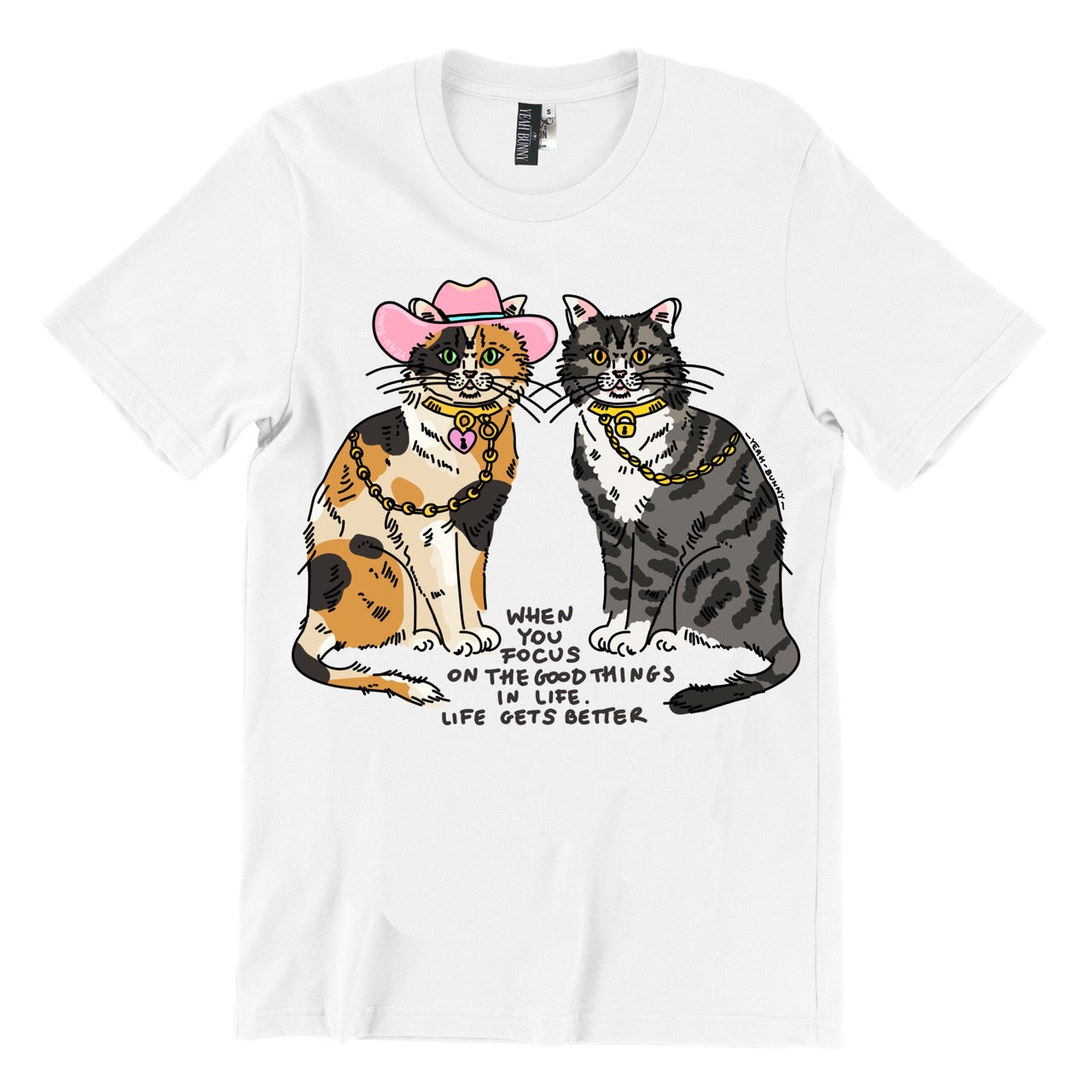 White T-shirt BFF Cats