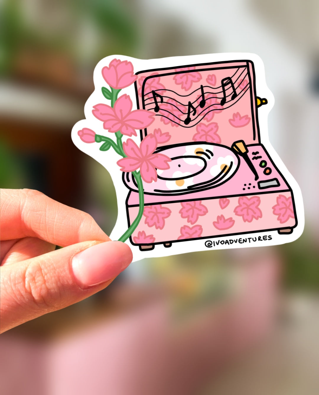 Sticker - PINK FLOWERS turntable