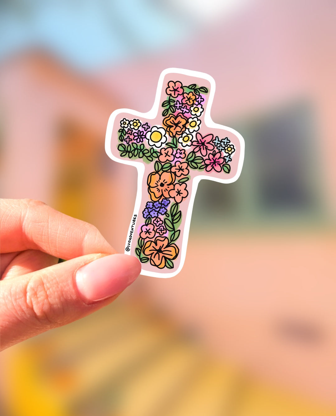 God bless you Sticker - cross in flowers🌺