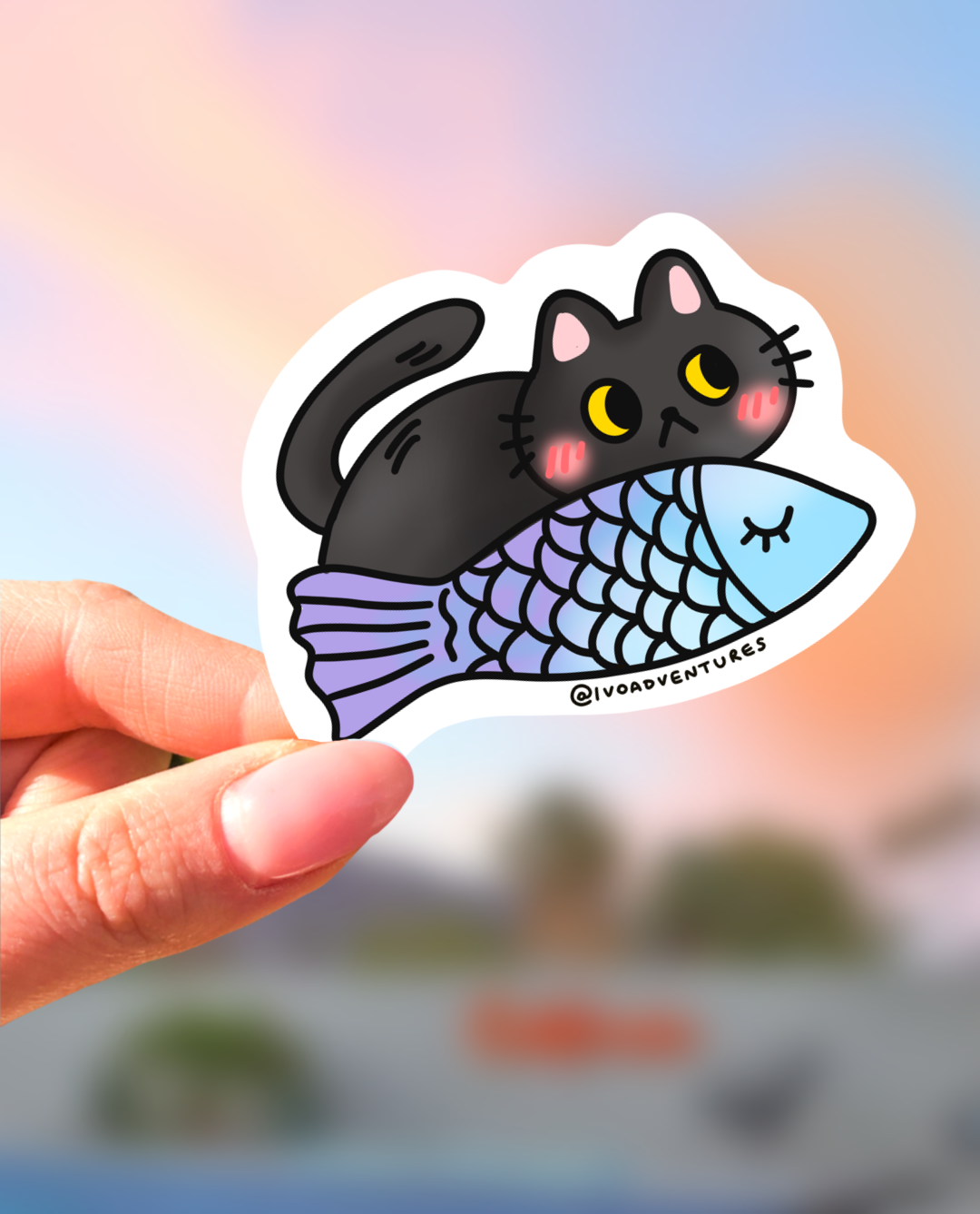 Naklejka - Sweet Kotek – Kotek z rybką