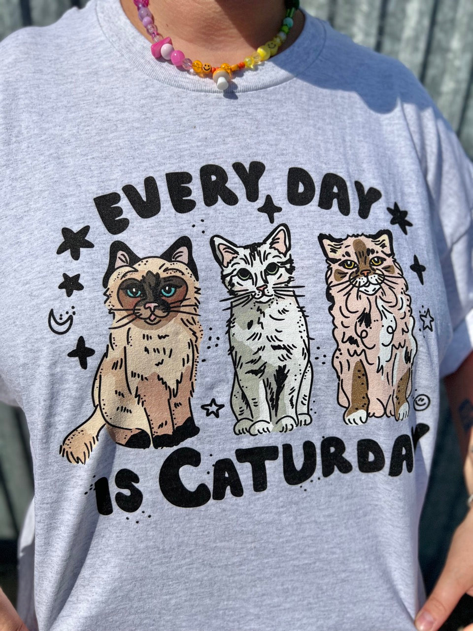 “Every Day is Caturday” print T-shirt