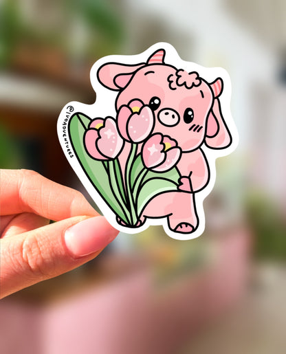Sticker - KAWAII cow TULIPS