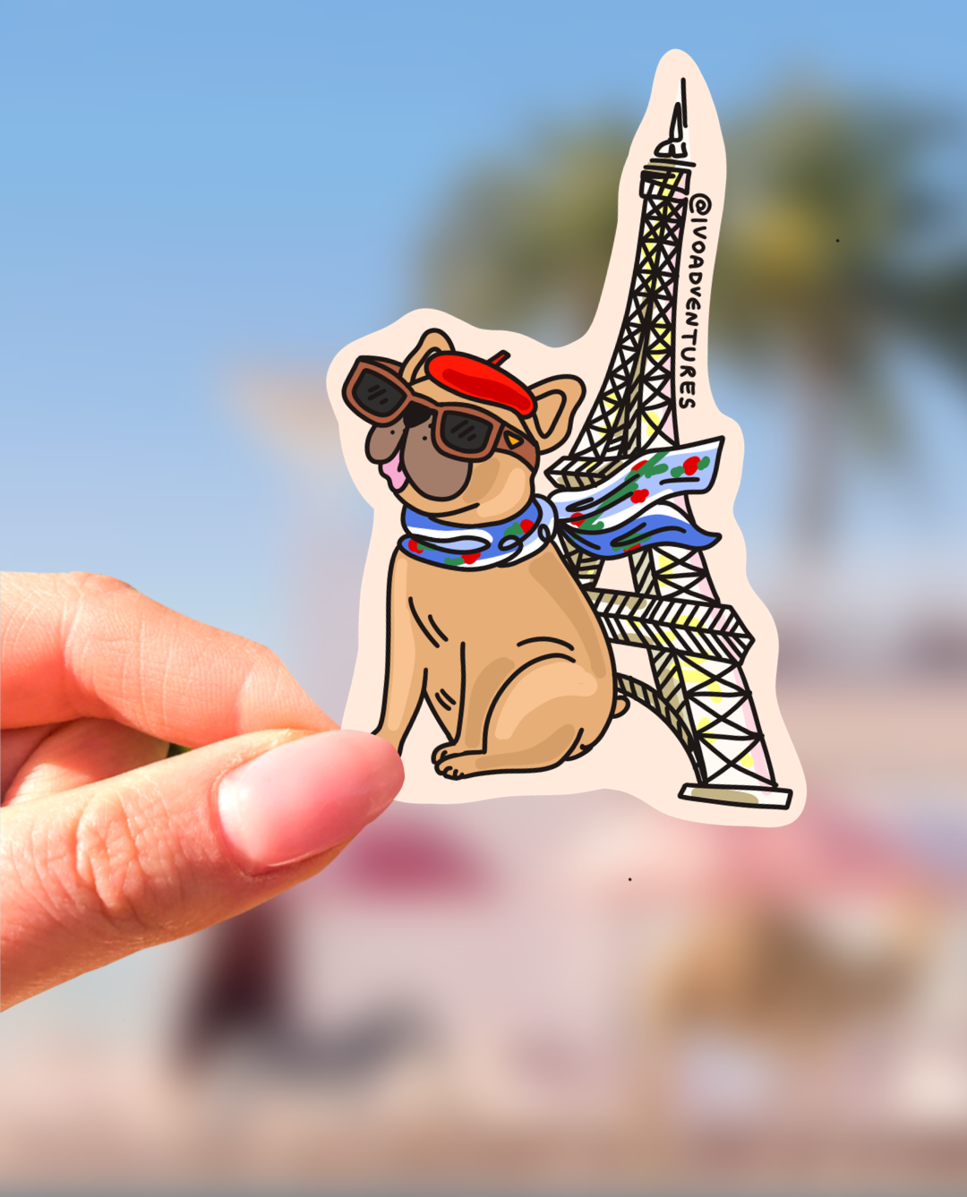 Sticker - Frenchie bulldog in Paris - Eiffel Tower